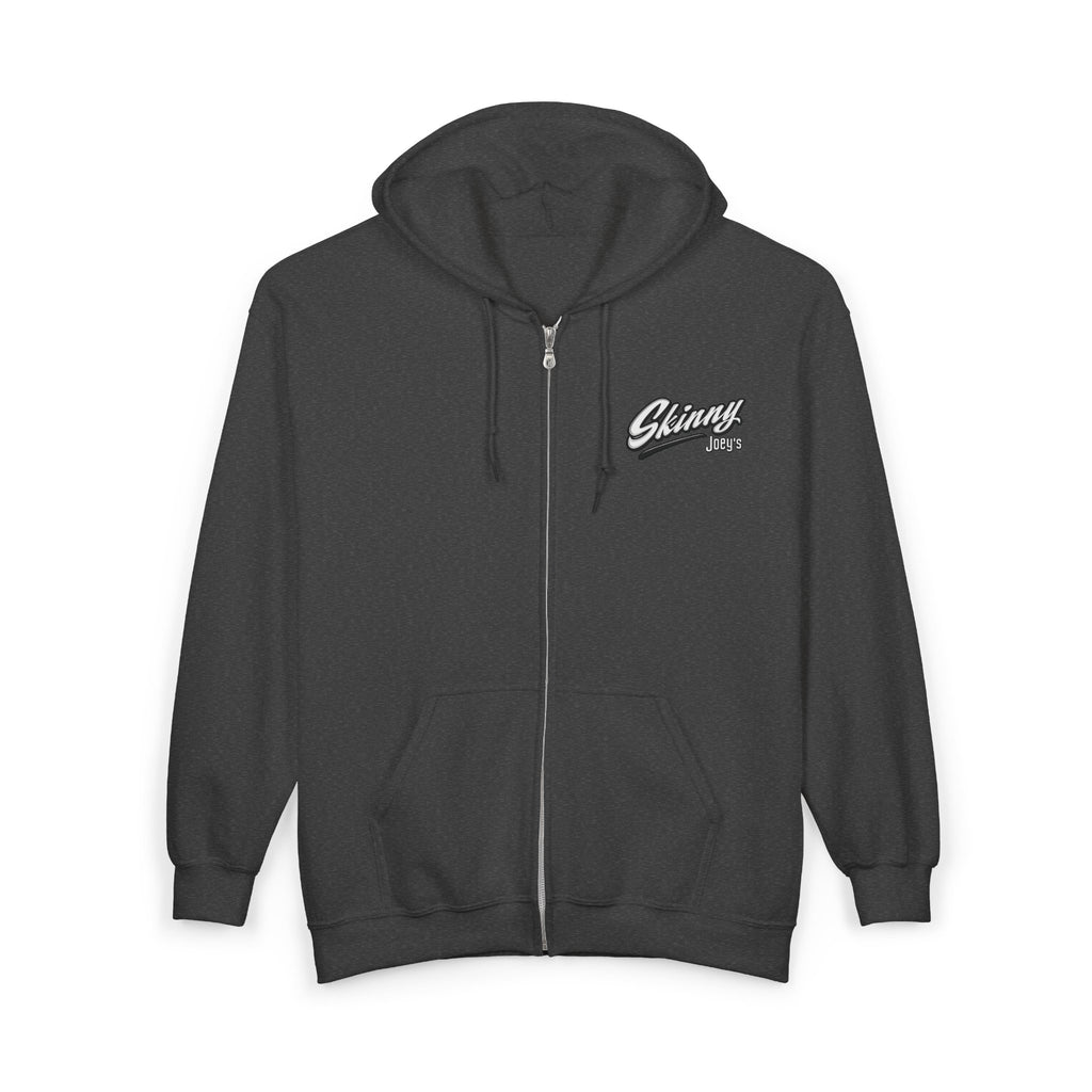 Skinny Joey's Full-Zip Hoodie — Vintage Script Logo Zip-Up Sweatshirt