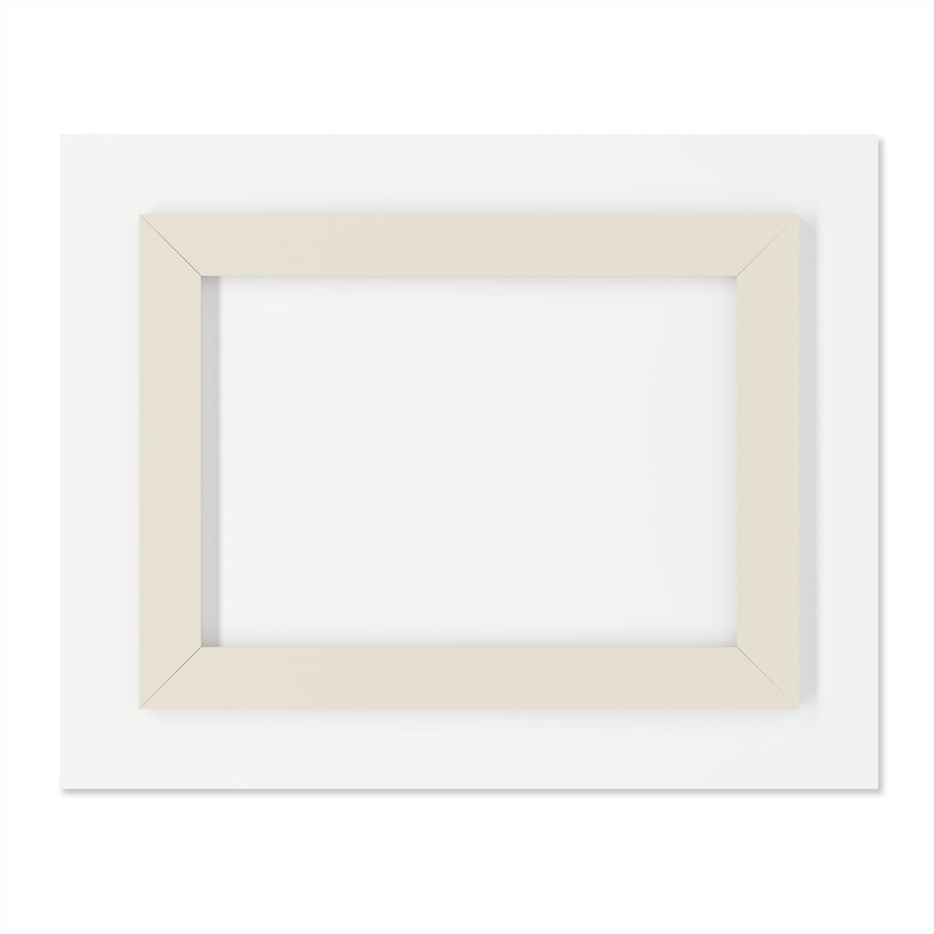 White picture frame with beige border on a white background