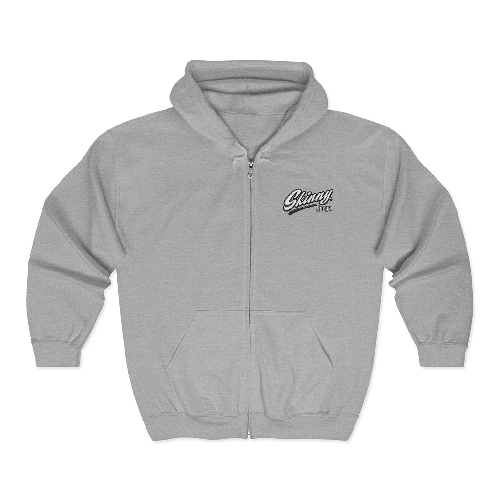 Skinny Joey's Full-Zip Hoodie — Vintage Script Logo Zip-Up Sweatshirt