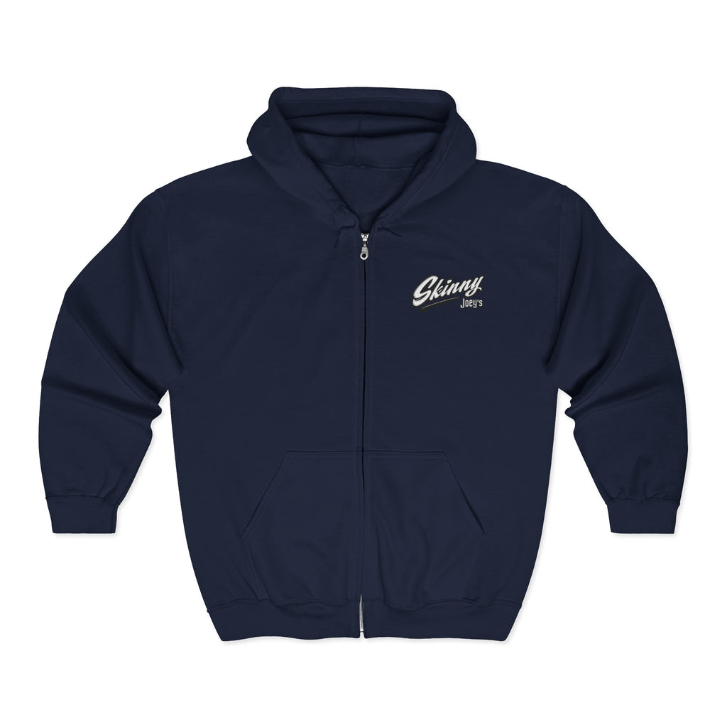 Skinny Joey's Full-Zip Hoodie — Vintage Script Logo Zip-Up Sweatshirt