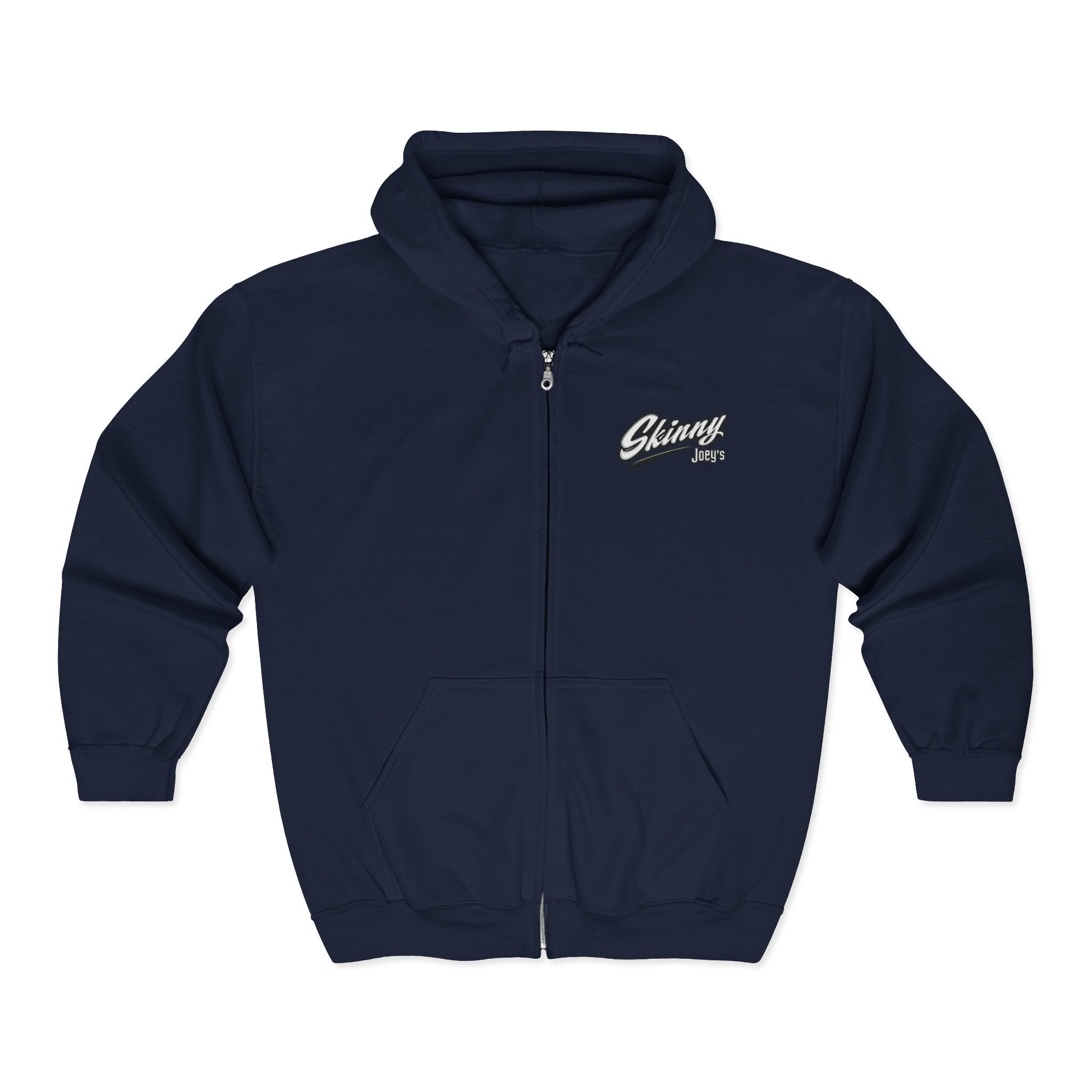 Skinny Joey's Full-Zip Hoodie — Vintage Script Logo Zip-Up Sweatshirt
