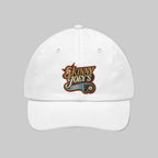 White cap with 'Skinny Joey's' logo on a white background
