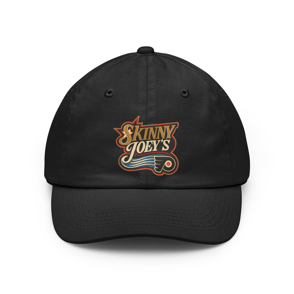 Black cap with 'Skinny Joey's' logo on a white background