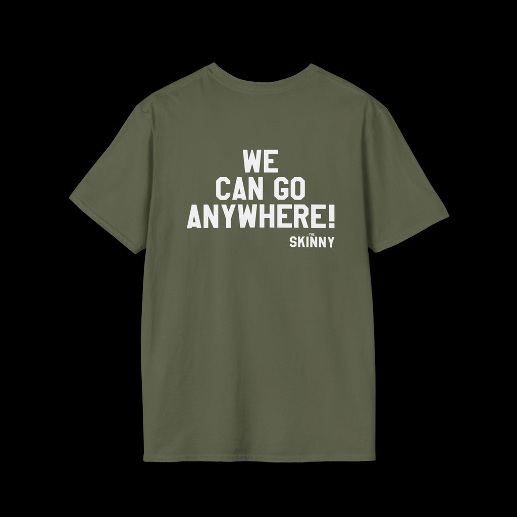 Green t-shirt with white text on a black background