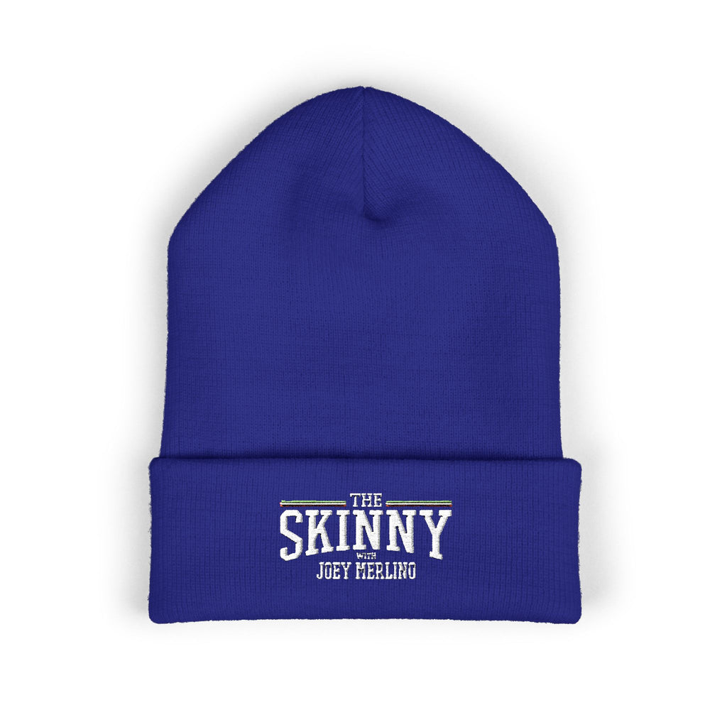 The Skinny Cuffed Beanie (Embroidered) – Winter Knit Hat, Unisex, 12” Cuff