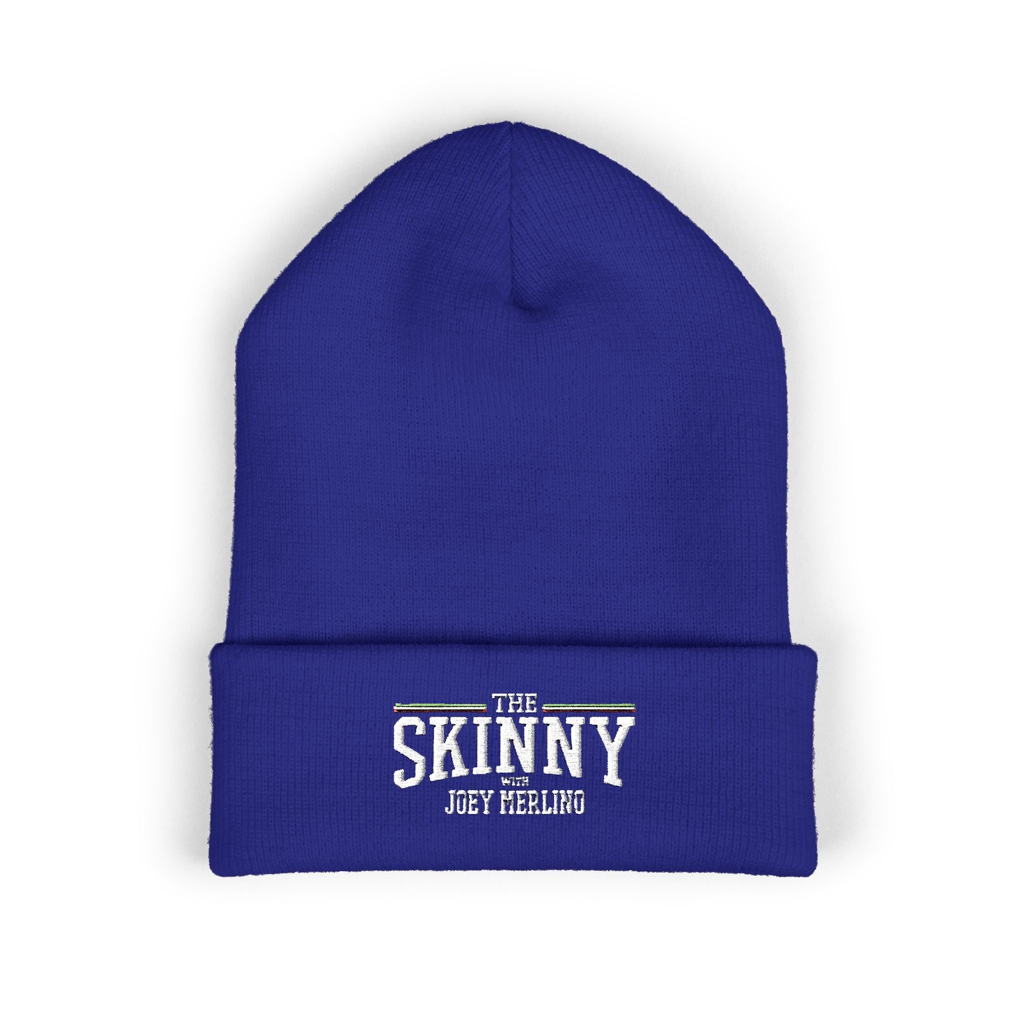 The Skinny Cuffed Beanie (Embroidered) – Winter Knit Hat, Unisex, 12” Cuff