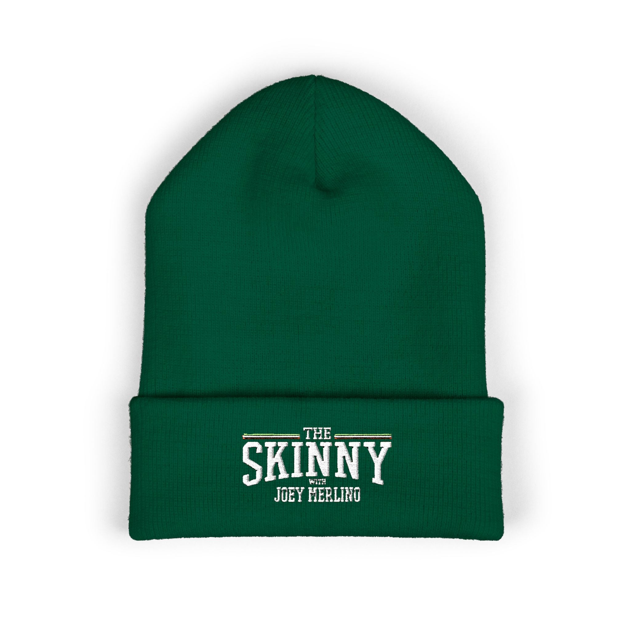 The Skinny Cuffed Beanie (Embroidered) – Winter Knit Hat, Unisex, 12” Cuff