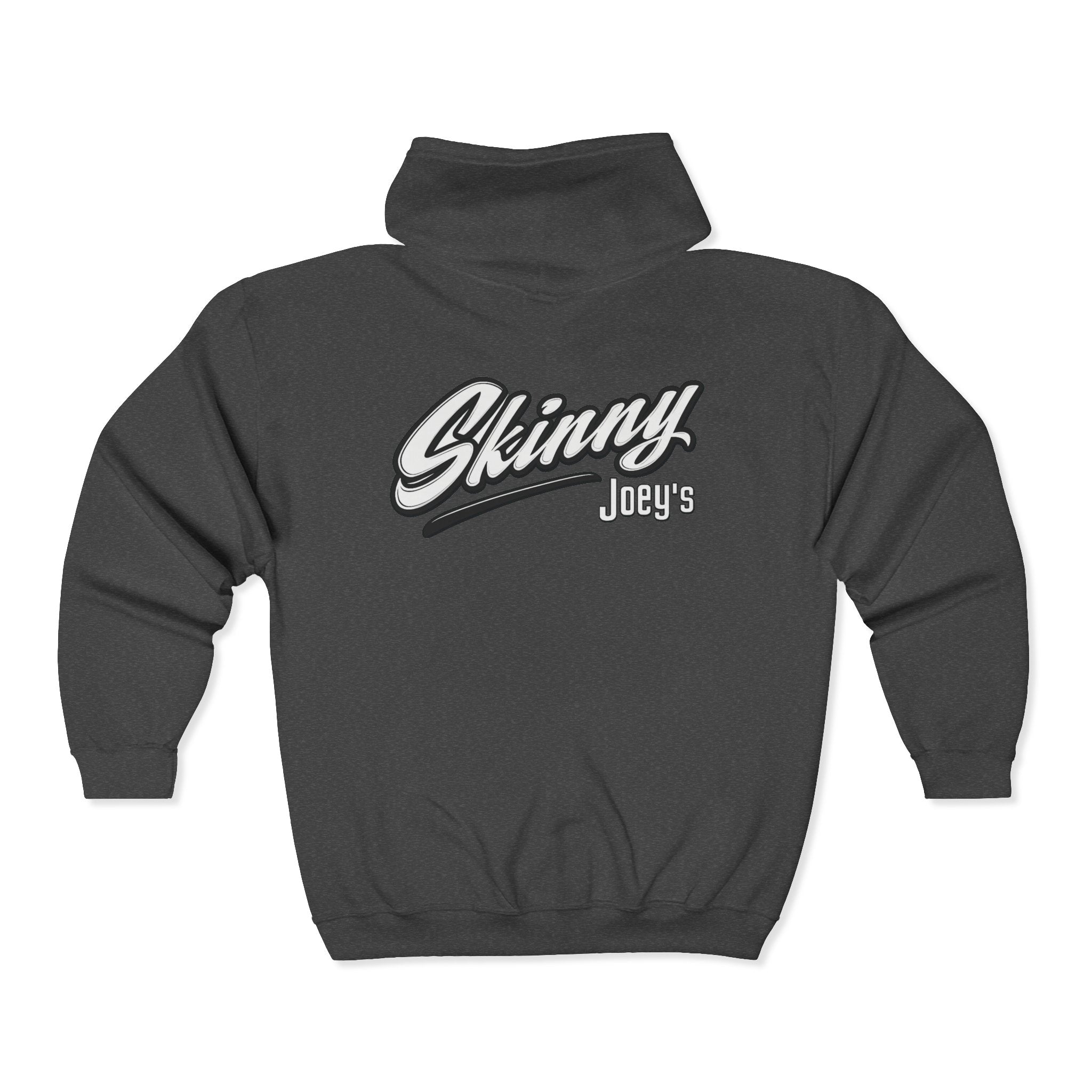 Skinny Joey's Full-Zip Hoodie — Vintage Script Logo Zip-Up Sweatshirt