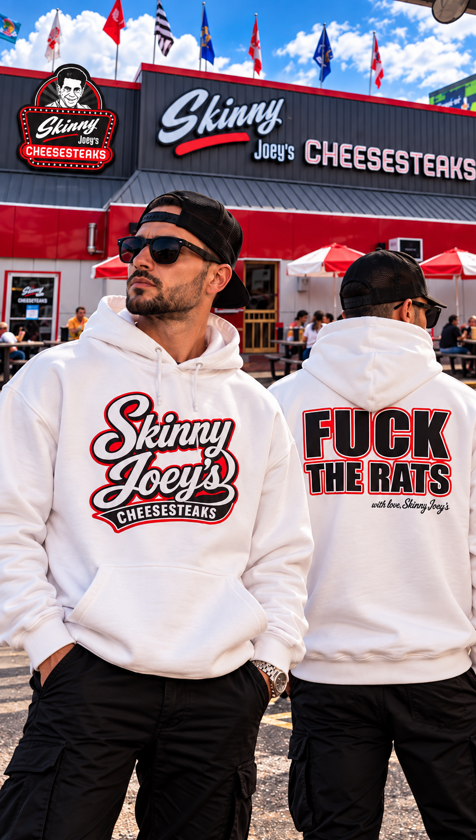Rats statement pullover hoodie in white, Philadelphia streetwear
