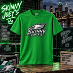 Eagles 2026 3XL-5XL graphic tee in solid kelly green, Skinny Joey Philadelphia mob boss inspired merch