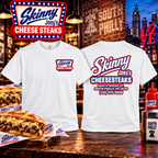 Skinny Joey's Cheesesteaks USA heavyweight tee in white, front and back, Philadelphia