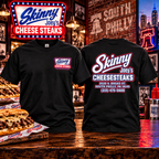 Skinny Joey's Cheesesteaks USA heavyweight tee in black, front and back, The Skinny with Joey Merlino Podcast