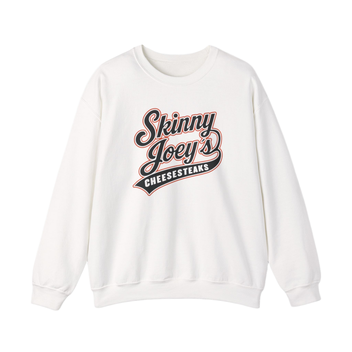 South Philly 3020 S. Broad St. crewneck in white, Skinny Joey's Cheesesteaks apparel