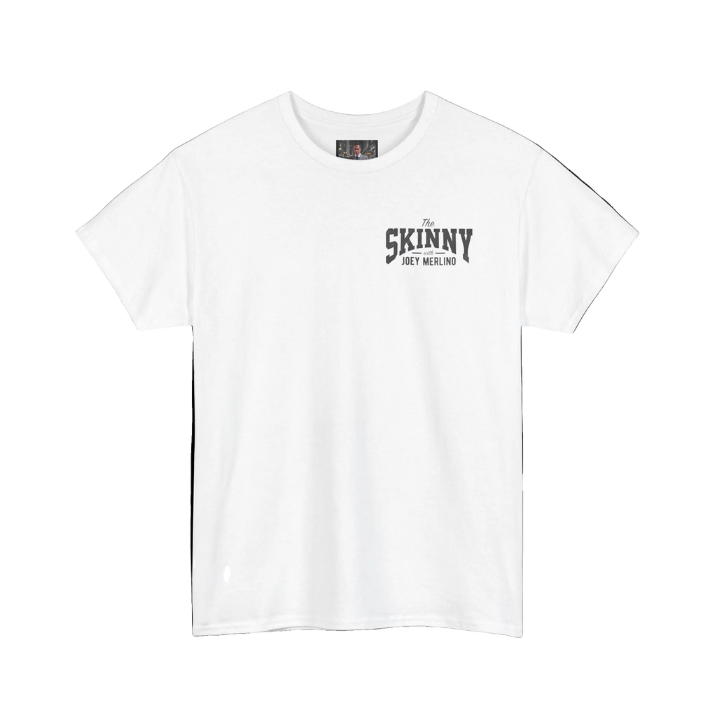 The Skinny with Joey Merlino podcast tee in white, Philly culture apparel