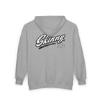 Skinny Joey's Full-Zip Hoodie — Vintage Script Logo Zip-Up Sweatshirt
