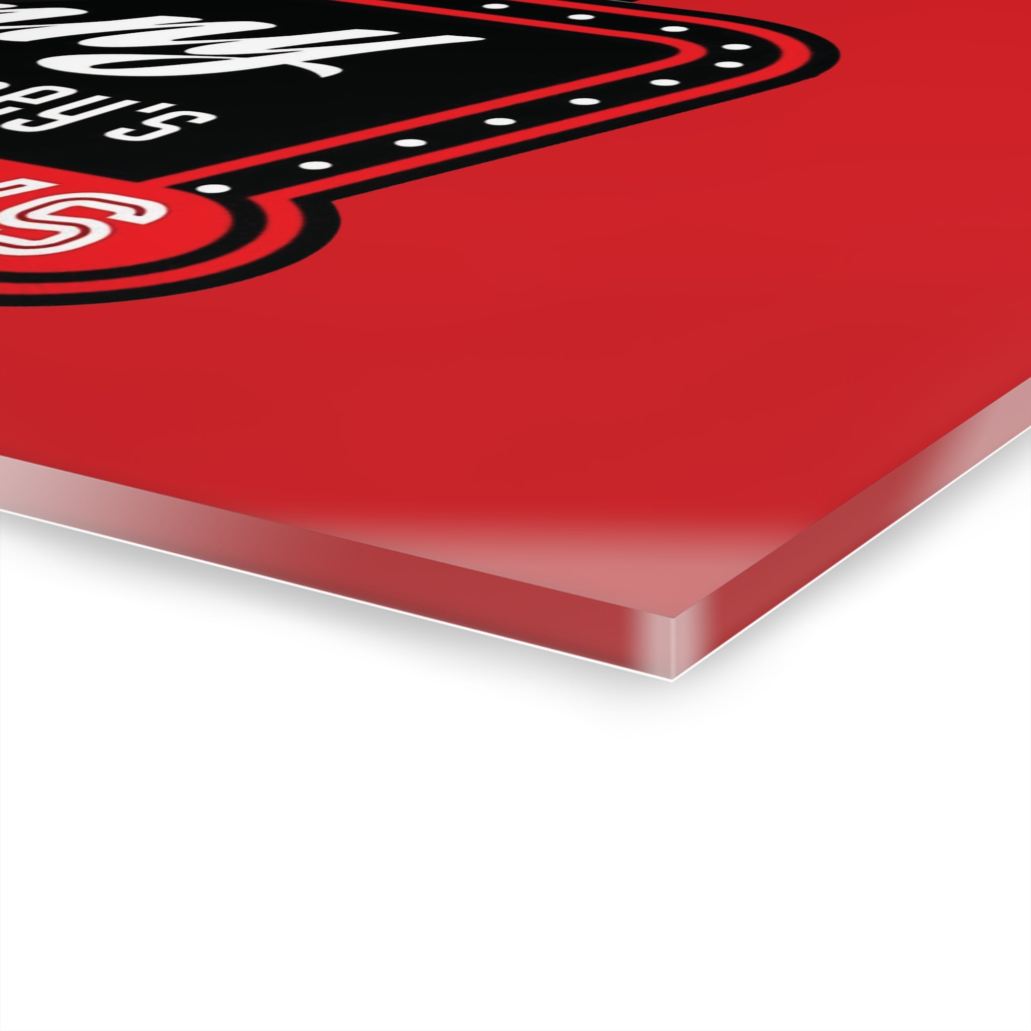 Red surface with a black and white logo on a white background