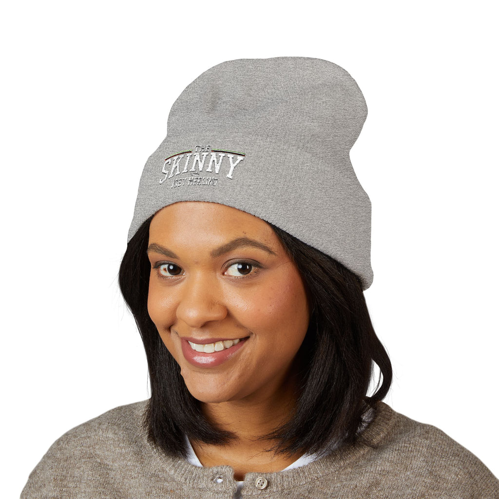 The Skinny Cuffed Beanie (Embroidered) – Winter Knit Hat, Unisex, 12” Cuff