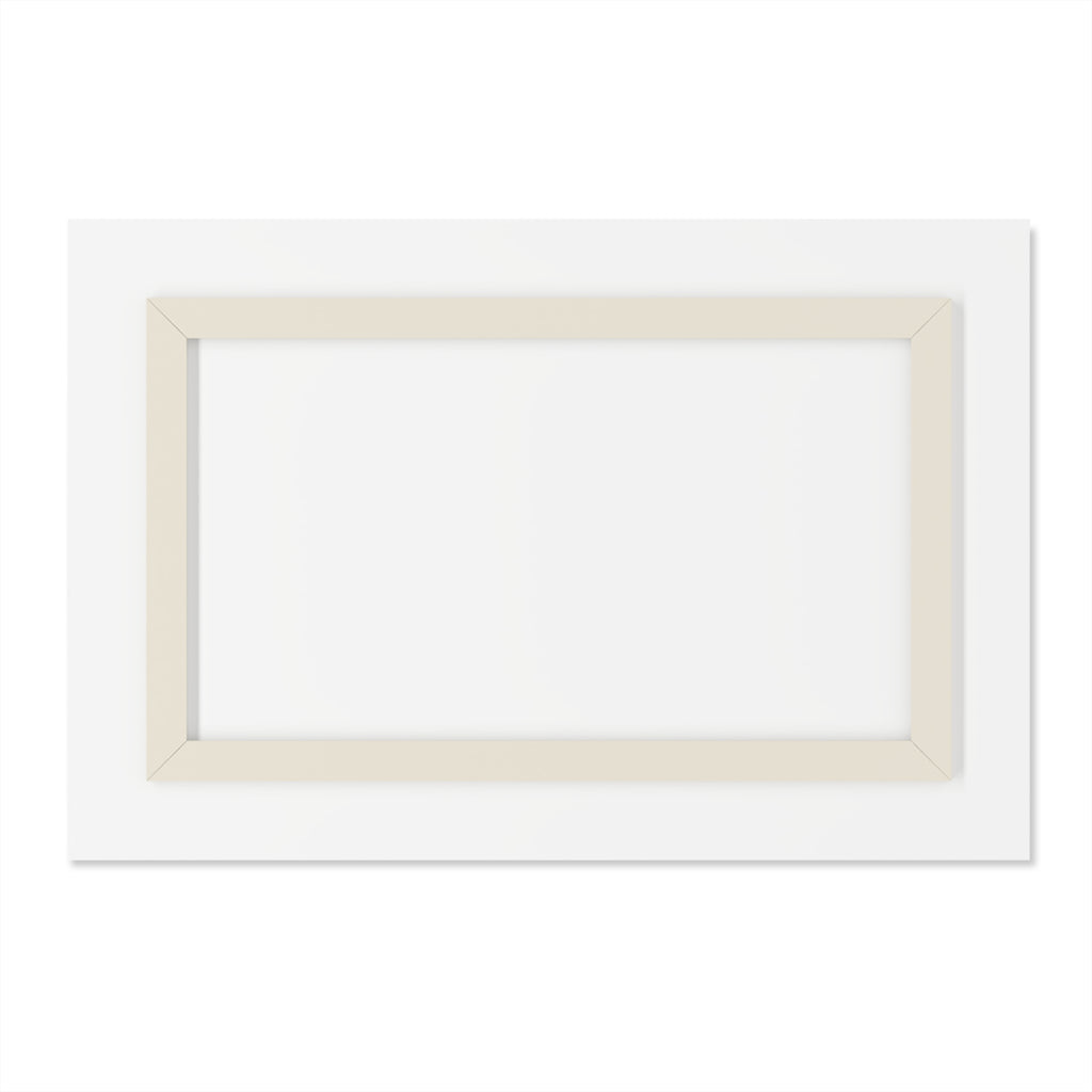White picture frame with beige border on a white background