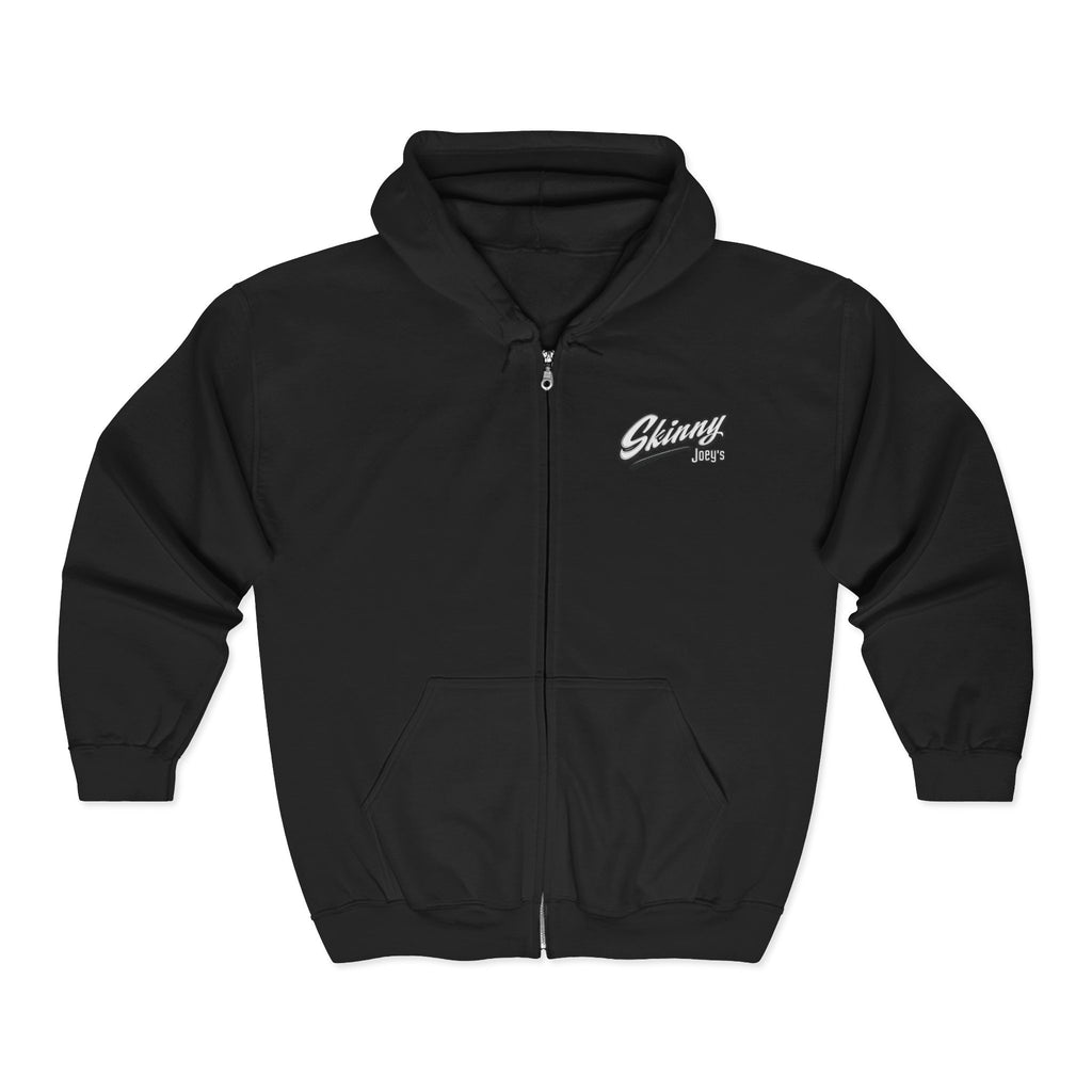 Skinny Joey's Full-Zip Hoodie — Vintage Script Logo Zip-Up Sweatshirt