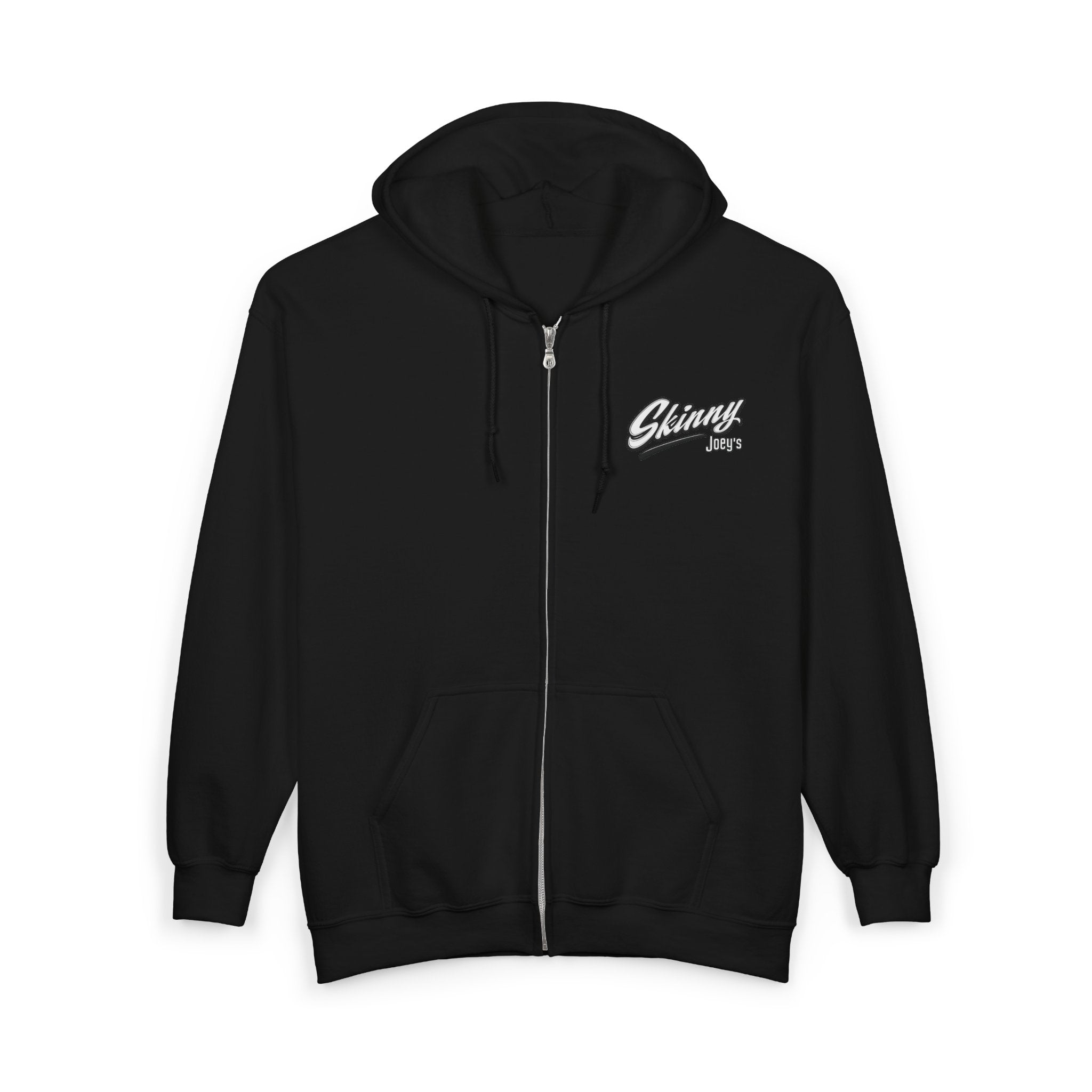 Skinny Joey's Full-Zip Hoodie — Vintage Script Logo Zip-Up Sweatshirt