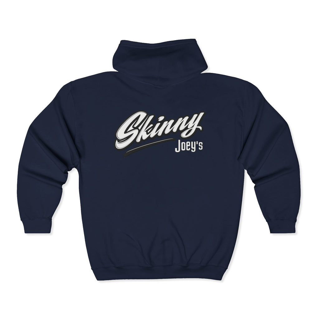 Skinny Joey's Full-Zip Hoodie — Vintage Script Logo Zip-Up Sweatshirt