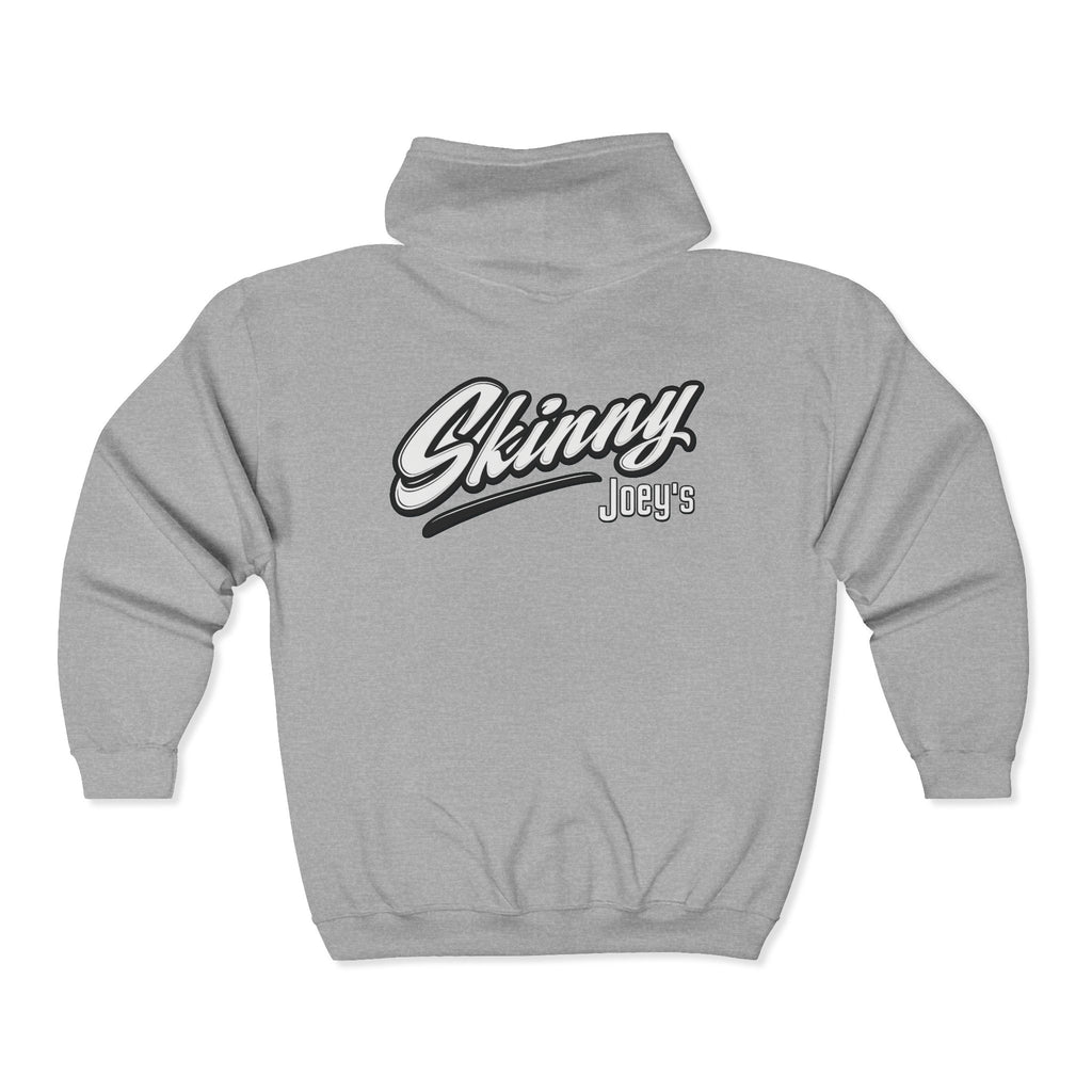 Skinny Joey's Full-Zip Hoodie — Vintage Script Logo Zip-Up Sweatshirt