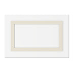 White picture frame with beige border on a white background