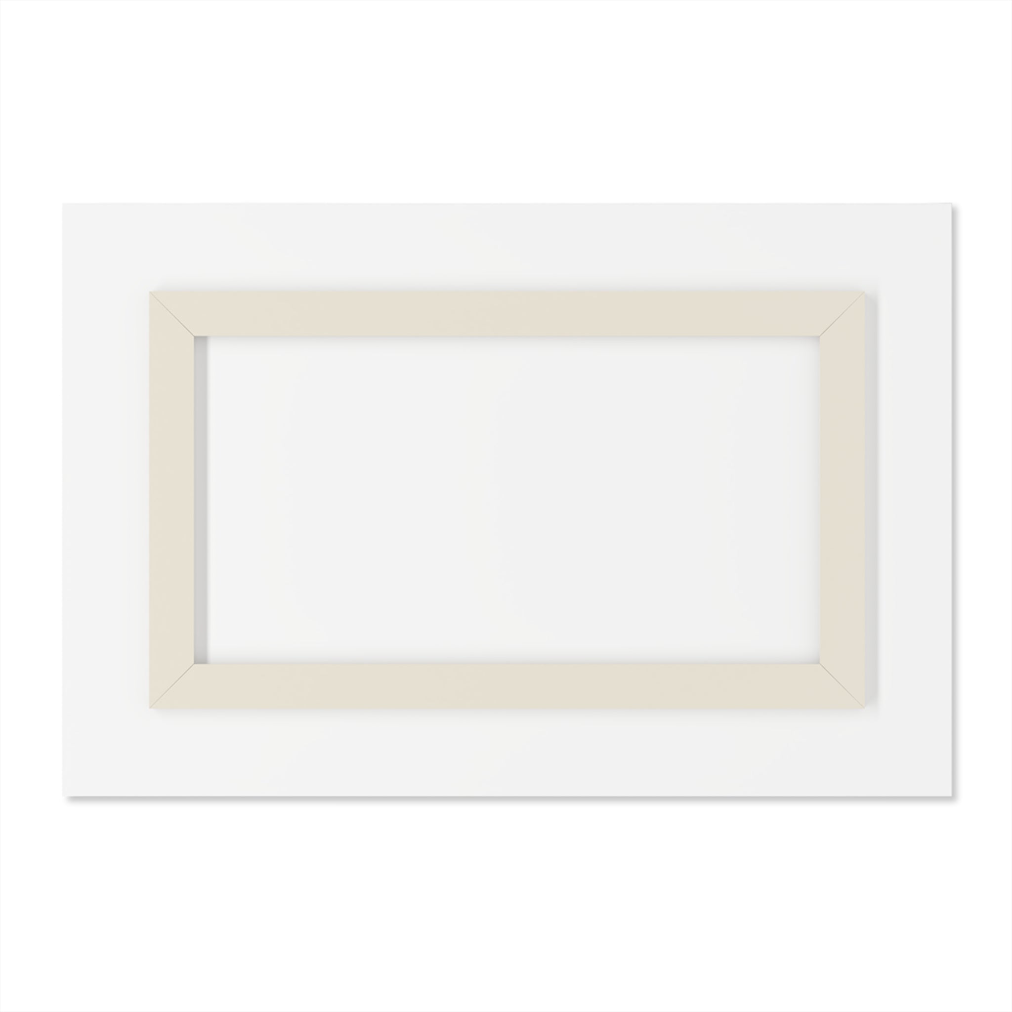 White picture frame with beige border on a white background