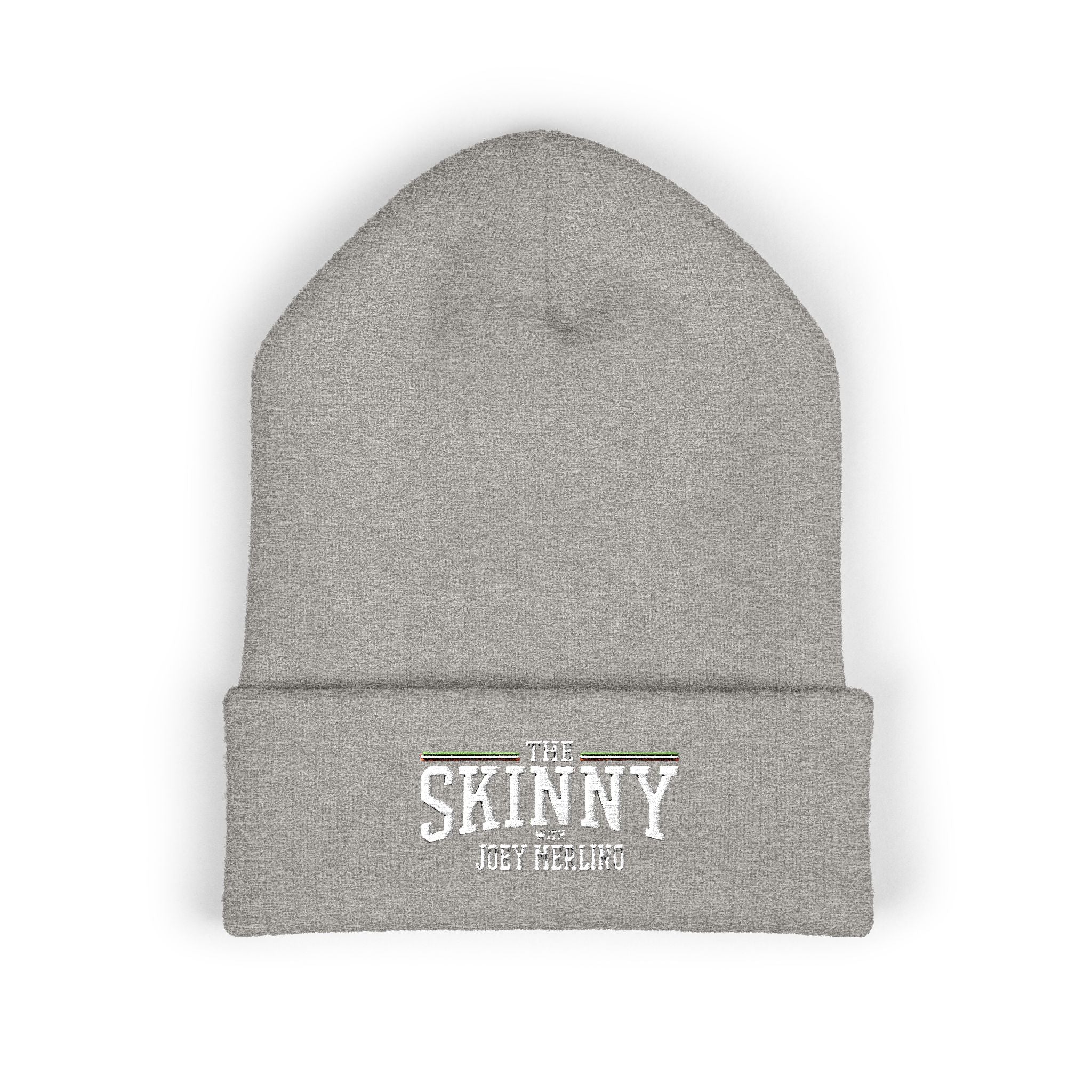 The Skinny Cuffed Beanie (Embroidered) – Winter Knit Hat, Unisex, 12” Cuff