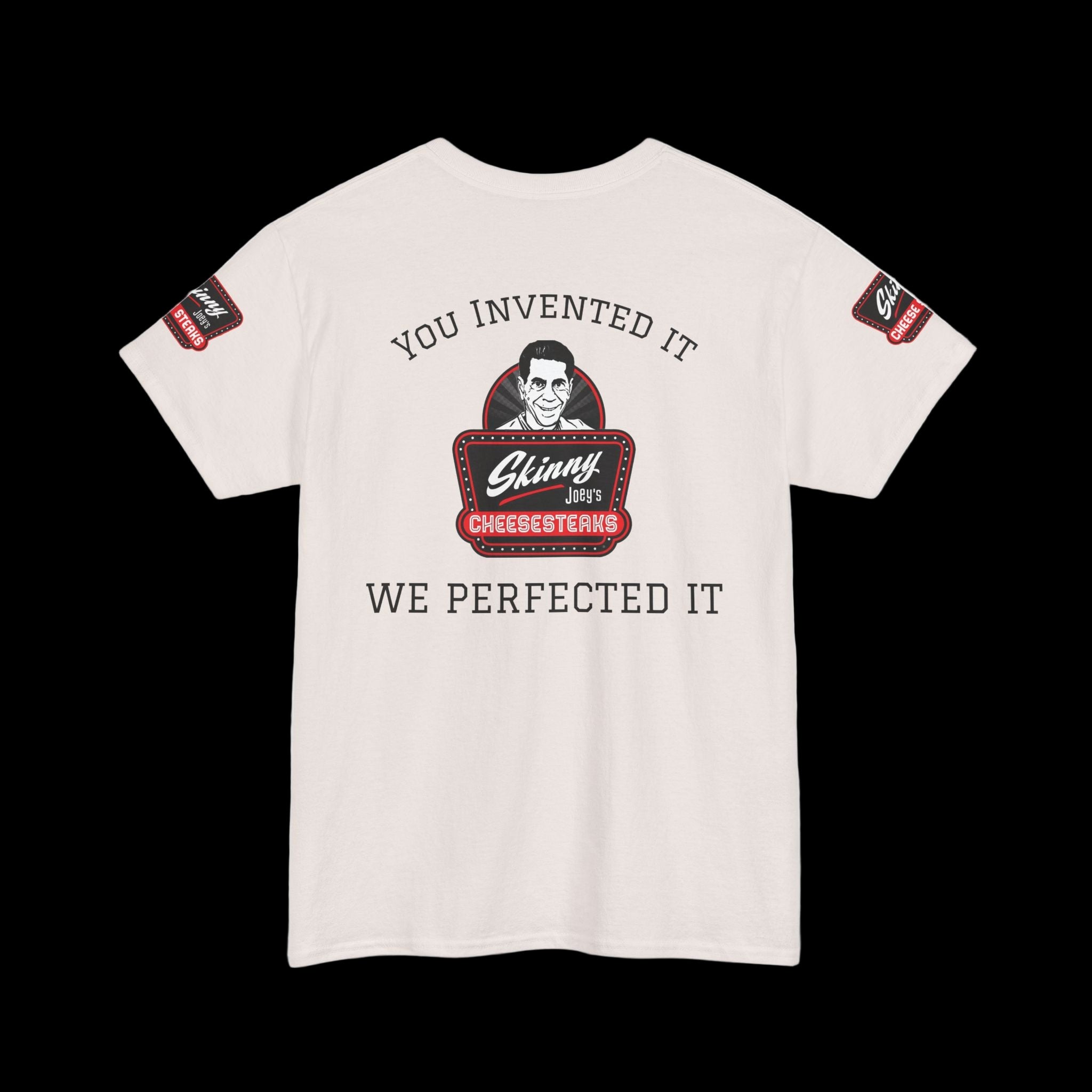 T-shirt with a graphic and text on the back on a white background