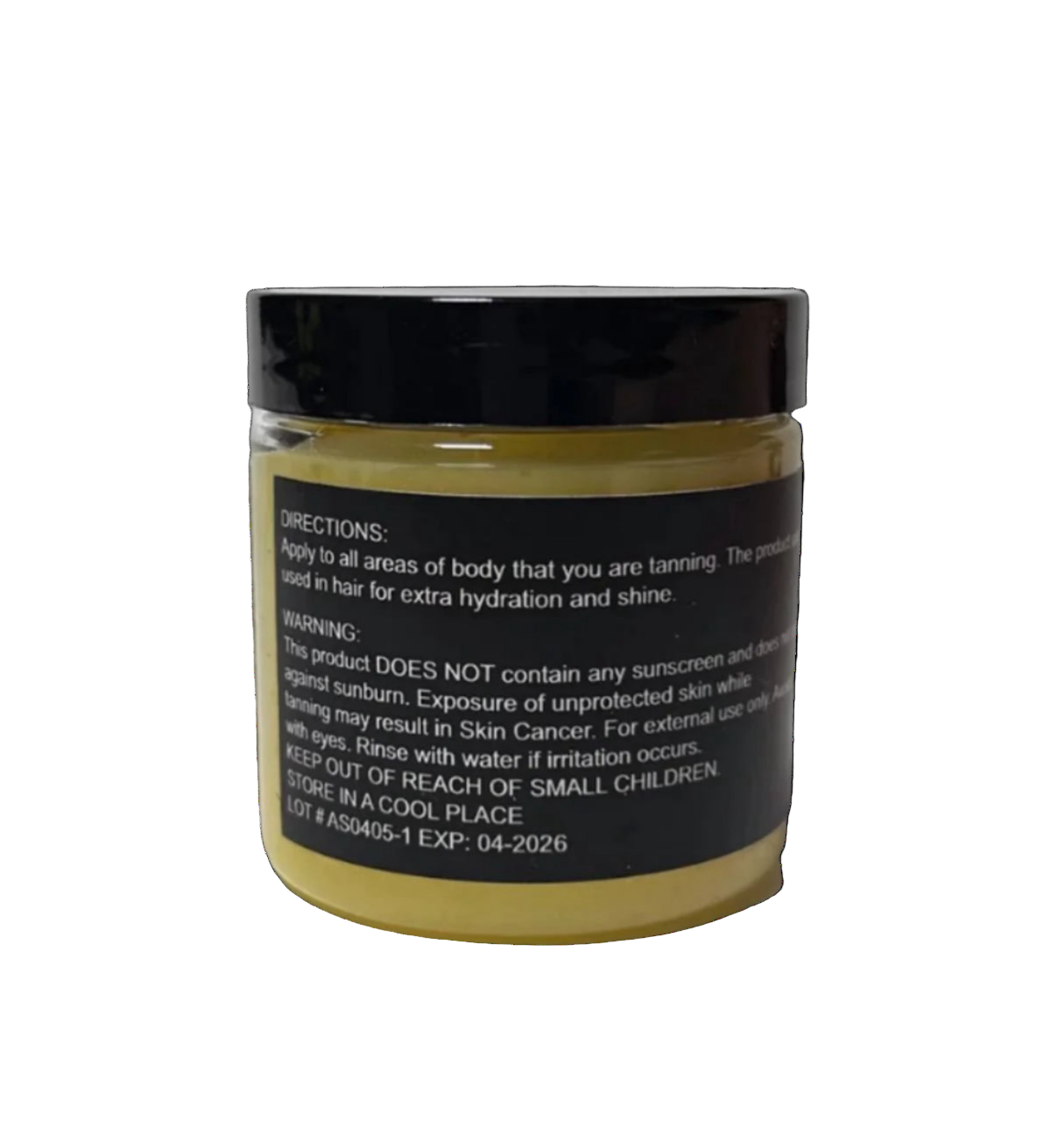 Jar of hair product with black lid and label on a white background