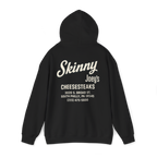 Black t-shirt with white text on a white background