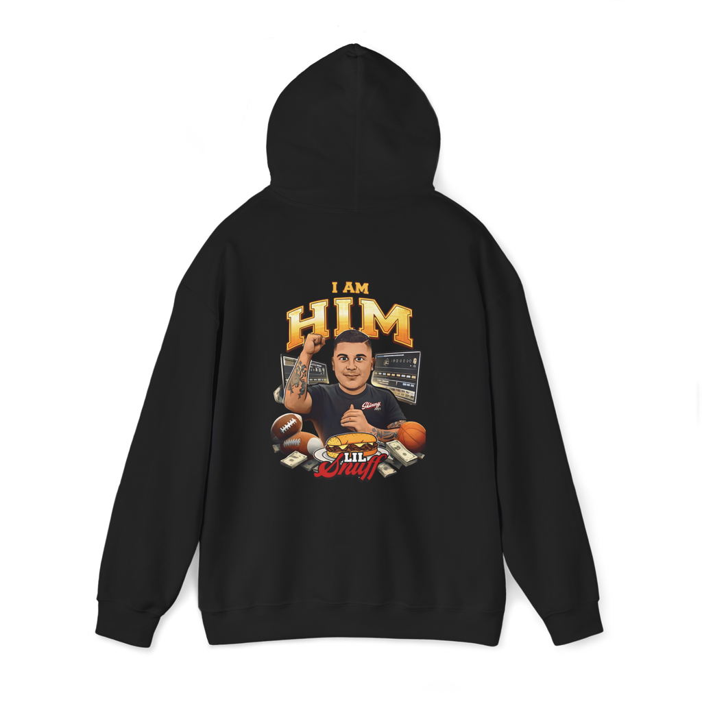 Black hoodie with graphic design on a white background