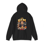 Black hoodie with graphic design on a white background