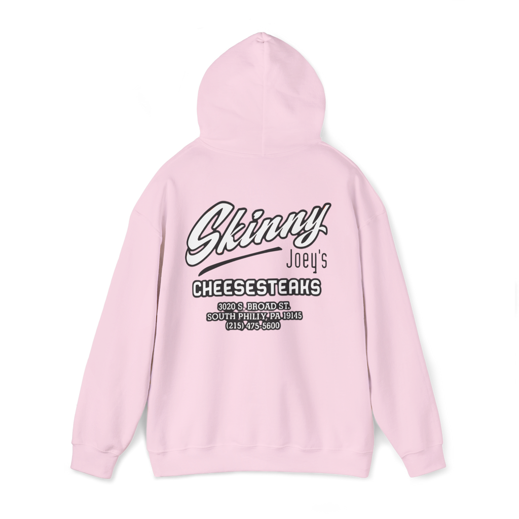 Pink hoodie with text on the back on a white background