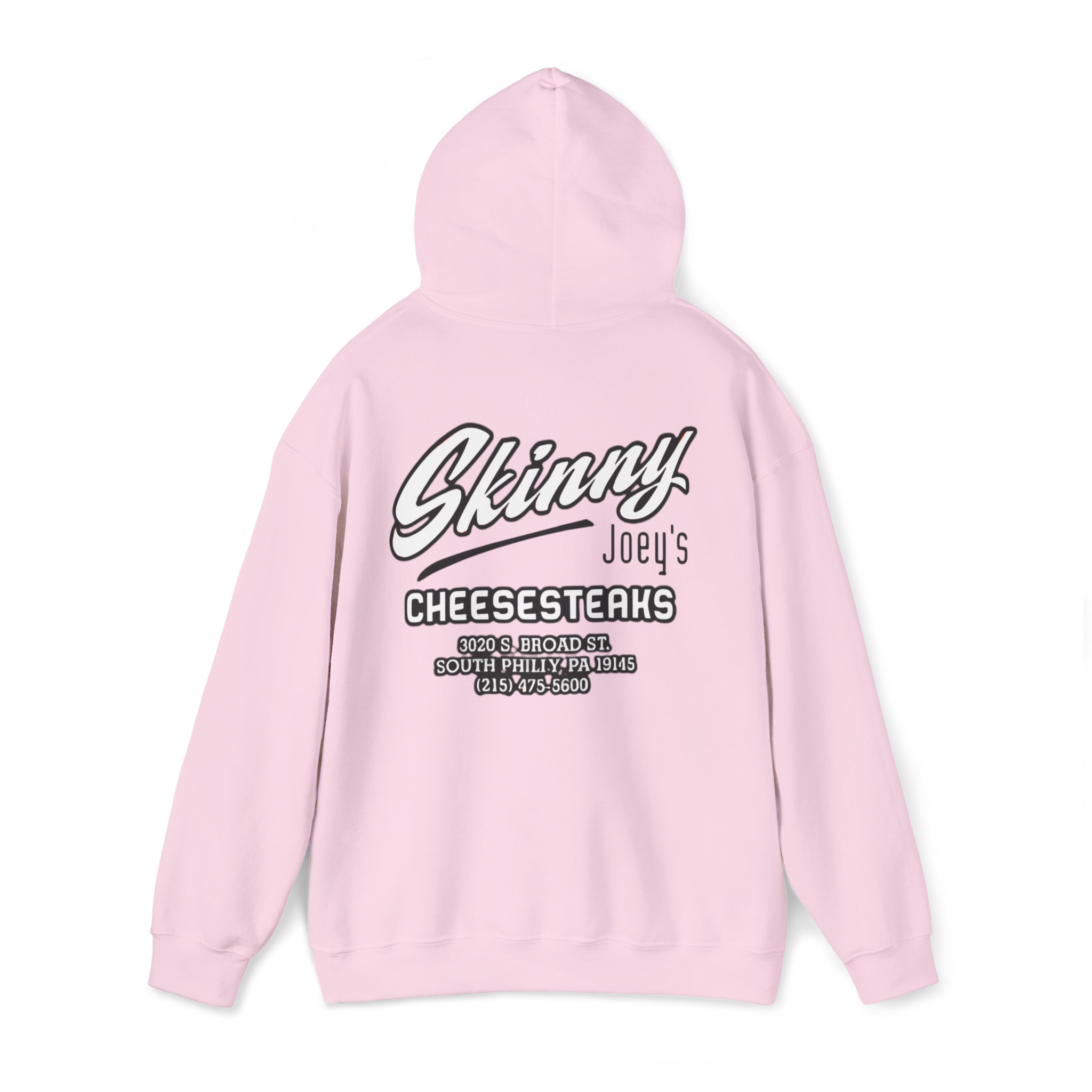 Pink hoodie with text on the back on a white background