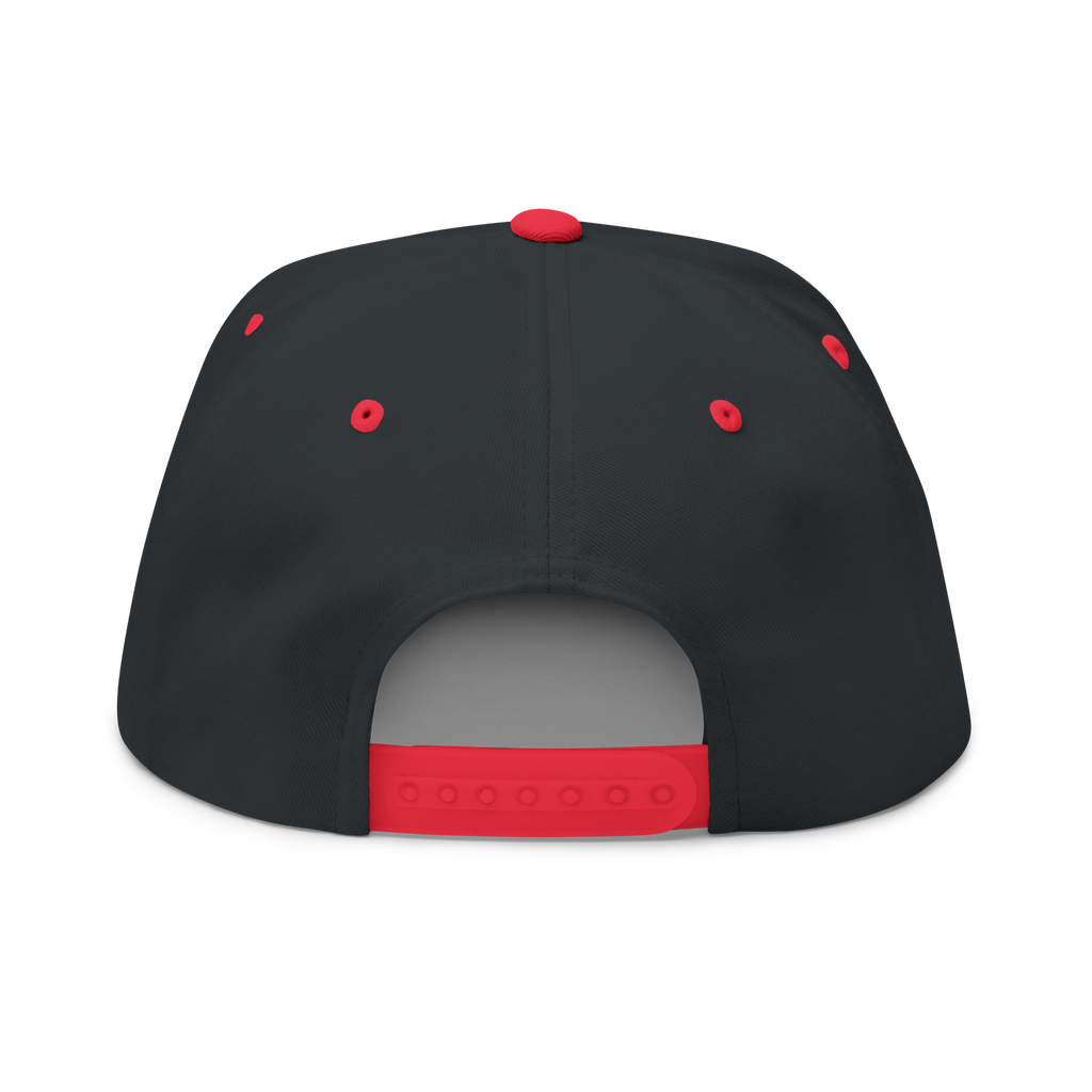 Black cap with red accents on a white background