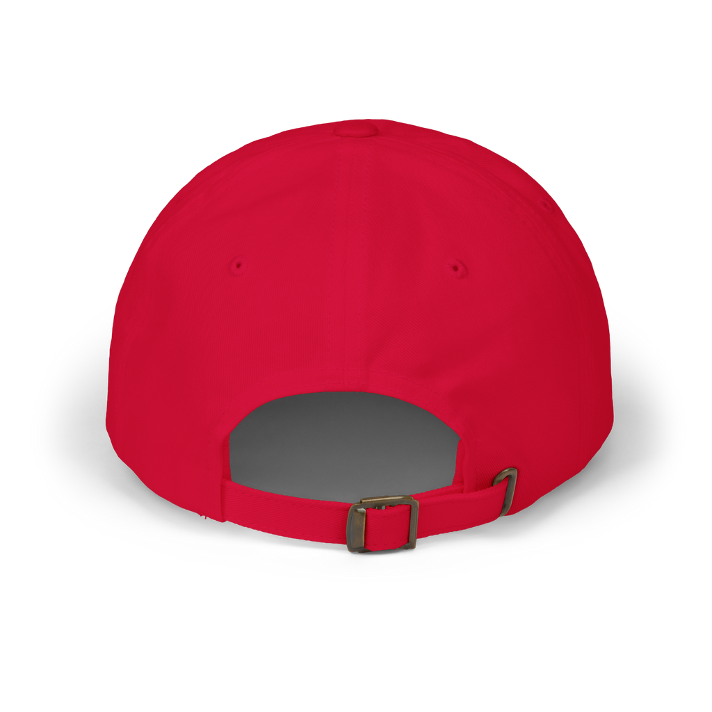 Red cap with a buckle on a white background