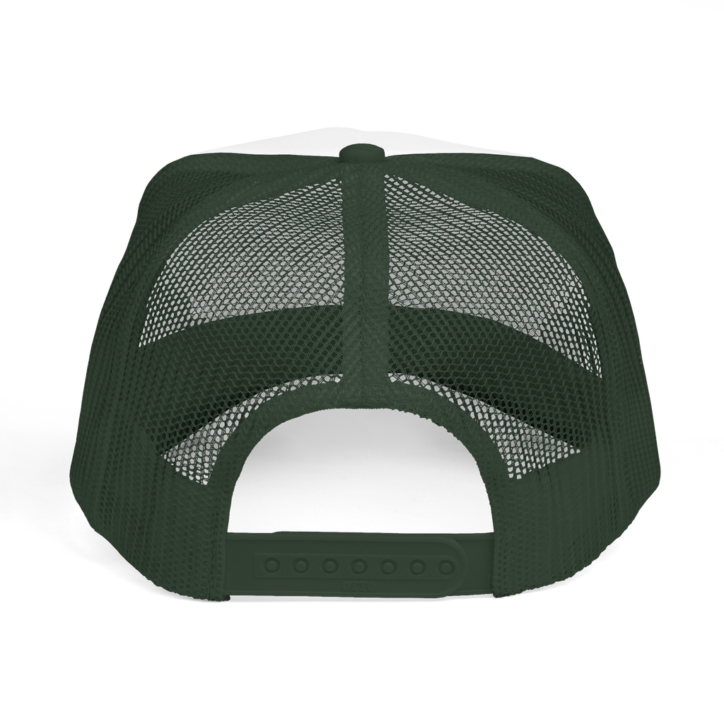 Green mesh back cap on a white background