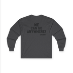 Gray long-sleeve shirt with text on the back on a white background