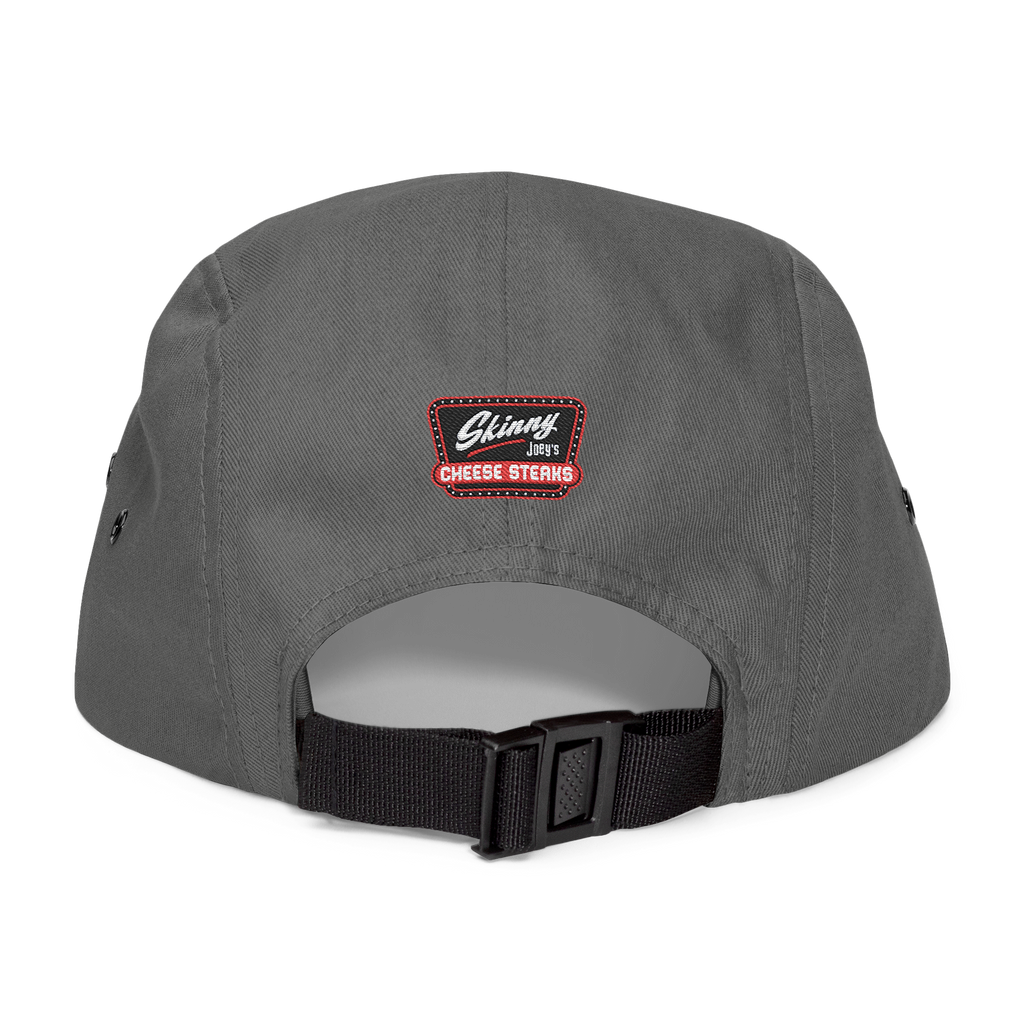 Gray cap with a logo on the back against a white background