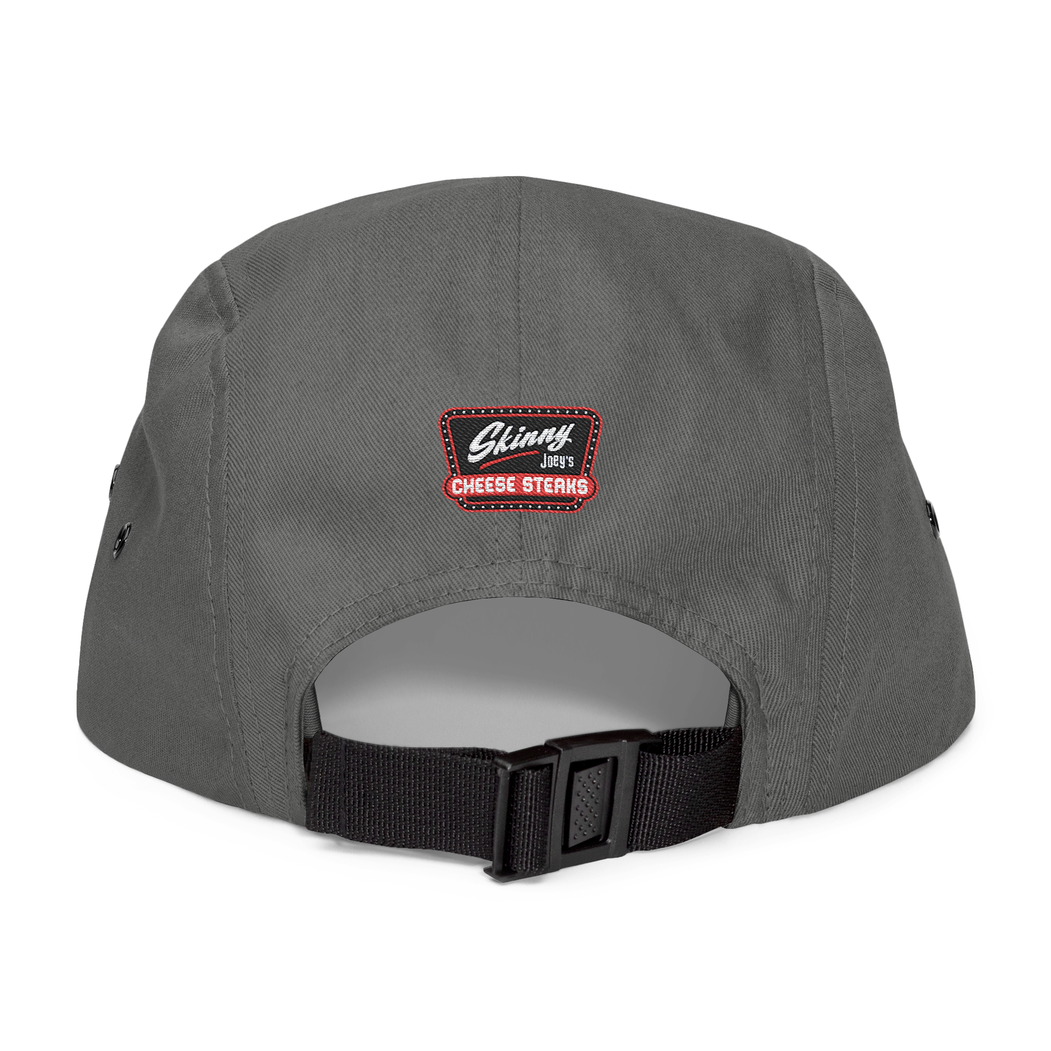 Gray cap with a logo on the back against a white background