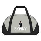 Duffel bag with a person in a suit and 'SKINNY' text on a white background
