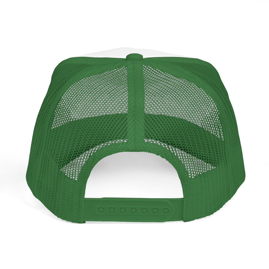 Green mesh back cap on a white background