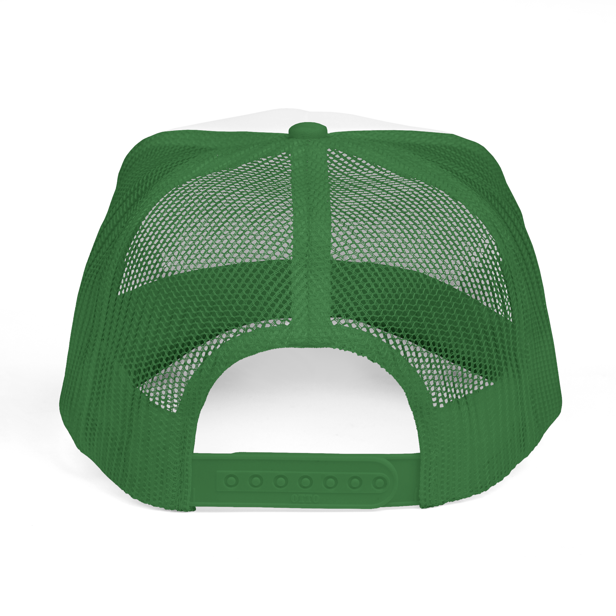 Green mesh back cap on a white background