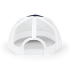 White mesh cap with a black brim on a white background