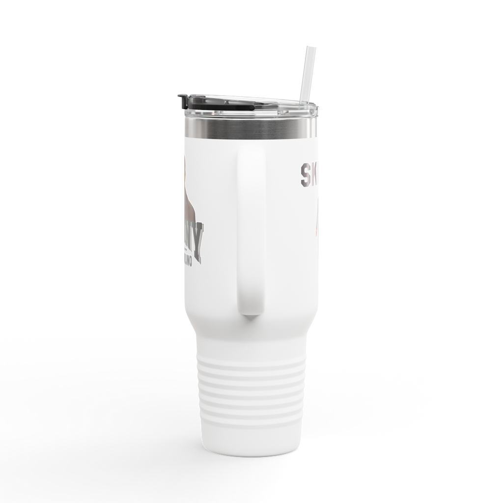 White tumbler with a straw on a white background