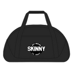 Black duffel bag with 'SKINNY' logo on a white background