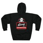 Black hoodie with 'Skinny Joey's Cheesesteaks' logo on a white background