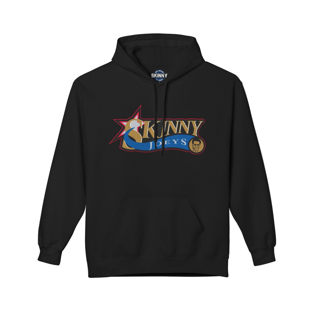 Black hoodie with colorful logo on a white background